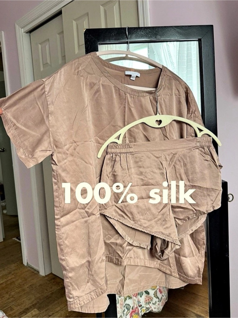Lunya Washable Silk Tee Short Set Pink s size small